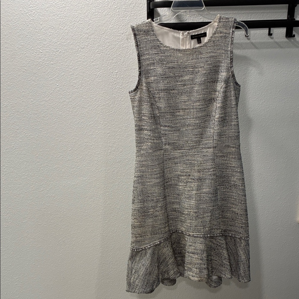 Banana Republic Gray Tweed Sleeveless Ruffle-Hem Mini Dress